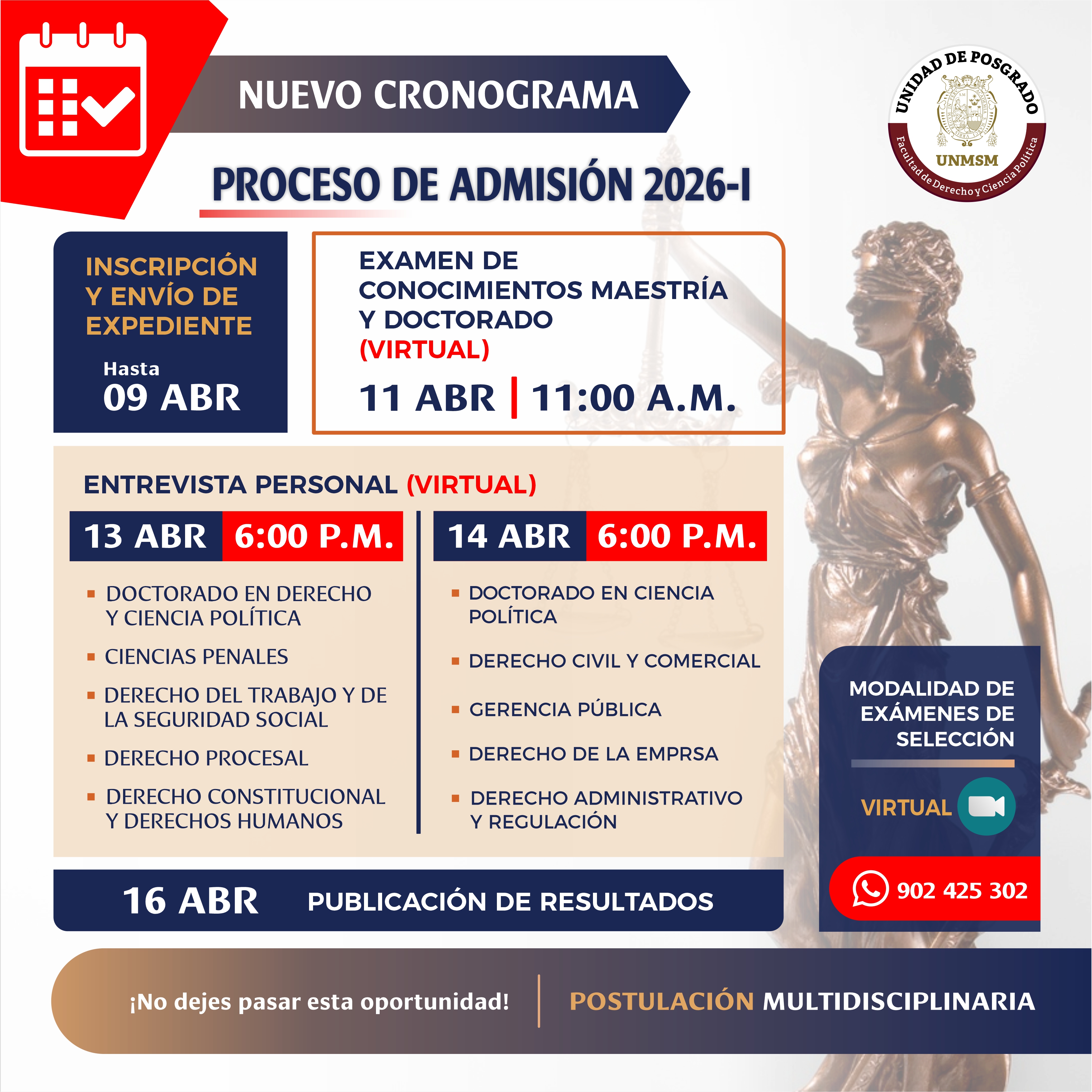 CRONOGRAMA ADMISIÓN 2026-I