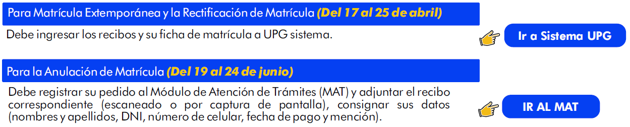 Matrícula Extemporánea y Rectificación de Matrícula