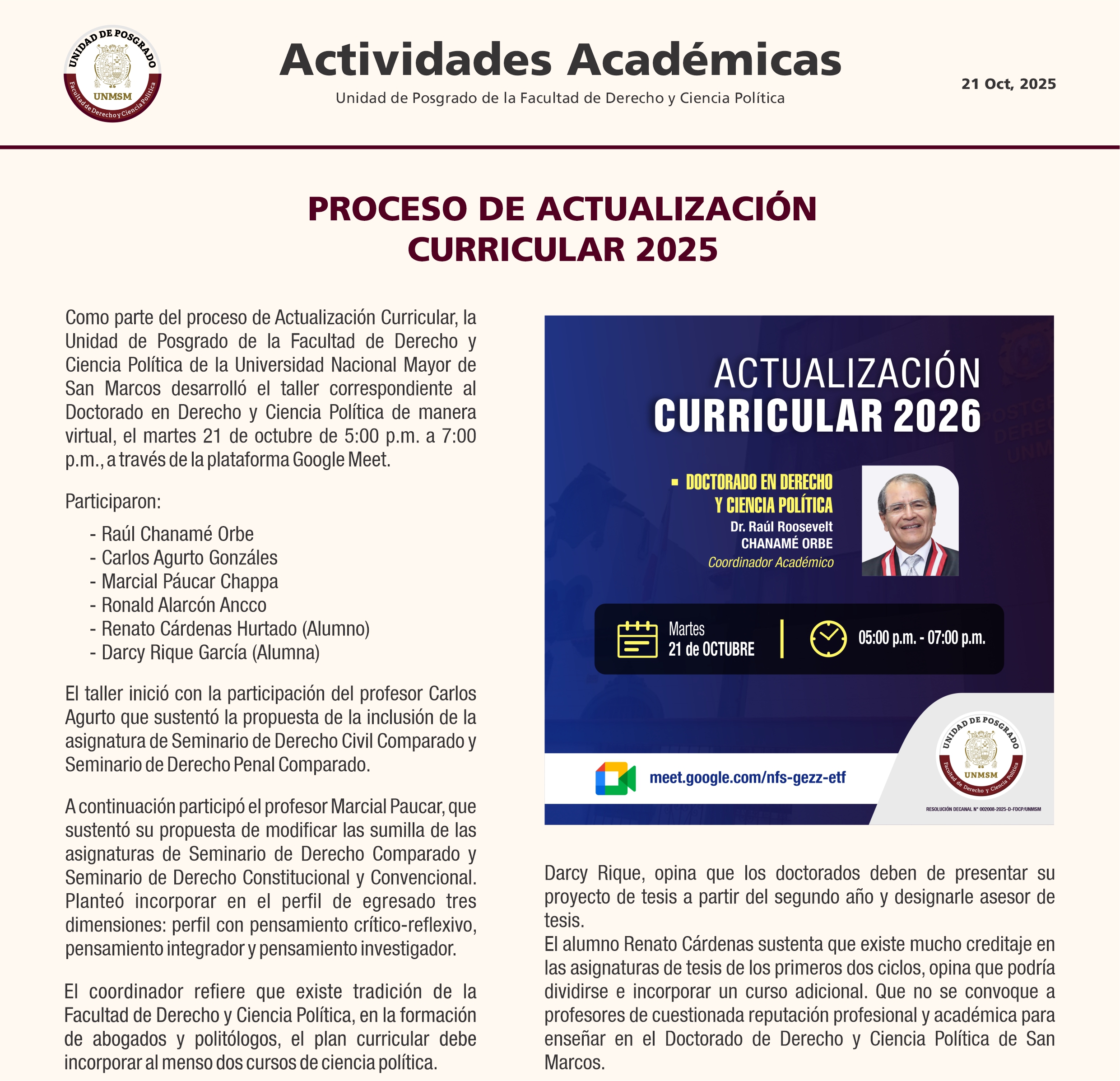 Portada Actualización Curricular - Doctorado