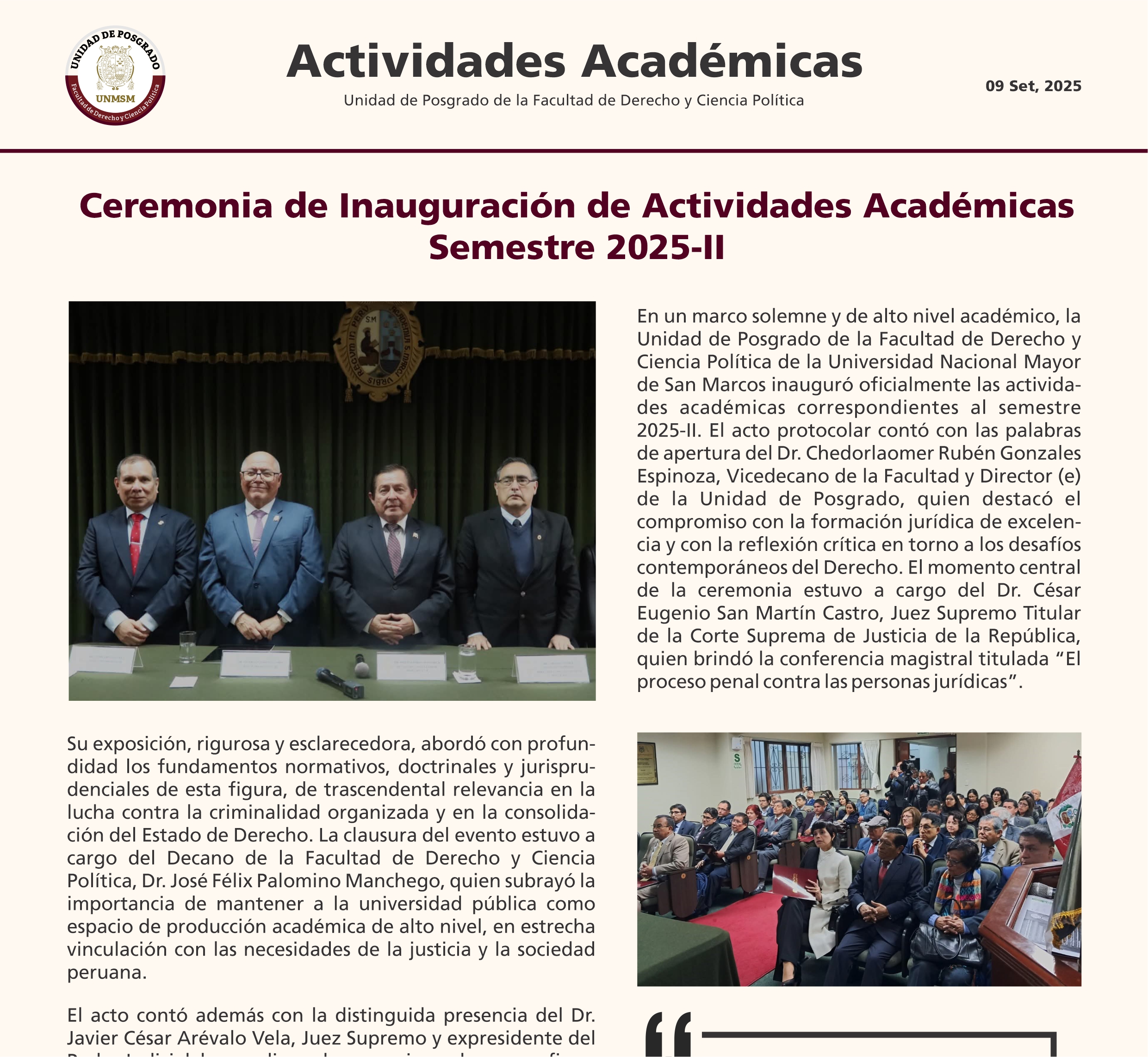 Portada de Inauguración 2025-II