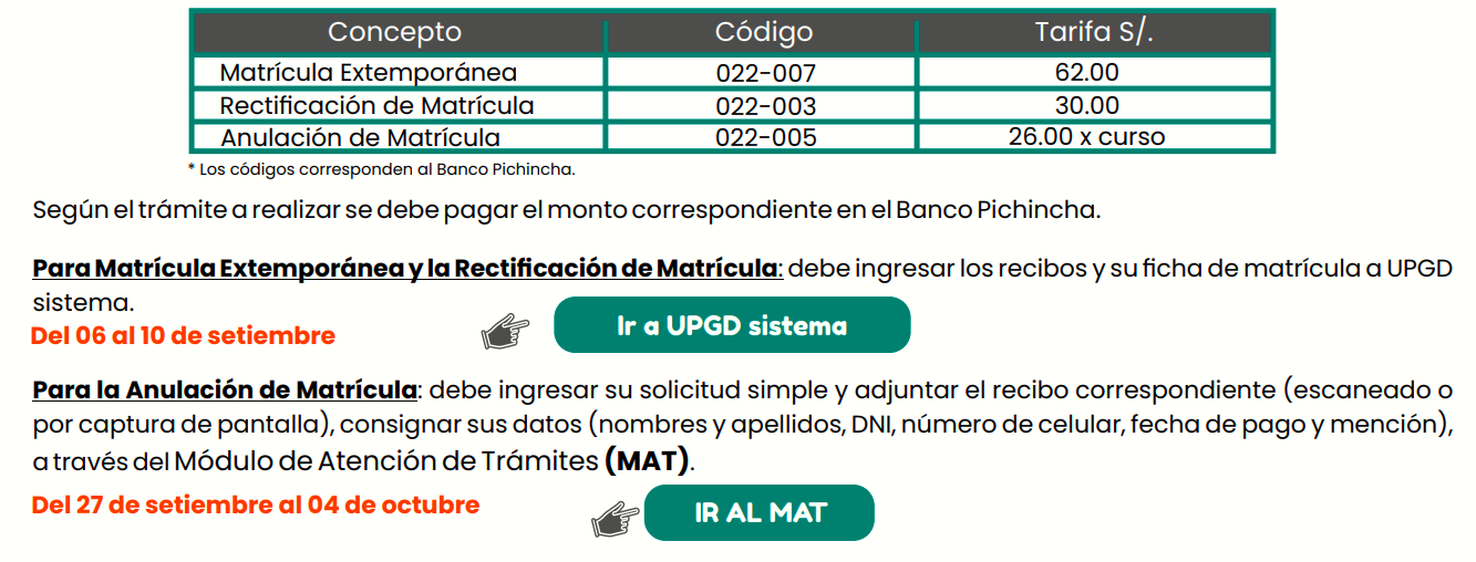 Matrícula Extemporánea y Rectificación de Matrícula